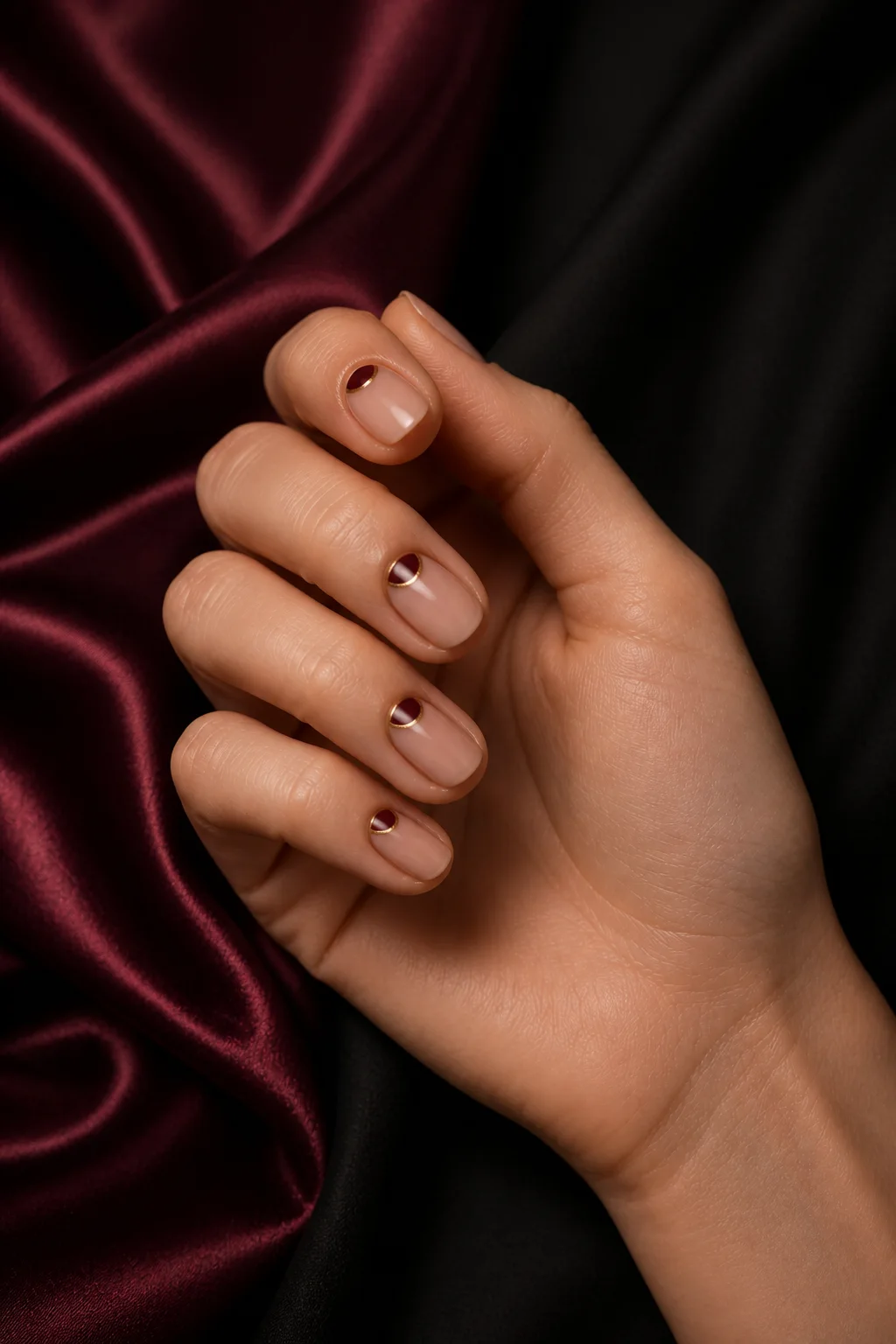 Bordeaux half-moon manicure